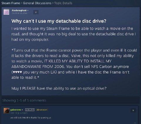 Steam Frame General Discussions [29 Aiodensghost Why can't use my detachable disc drive? wanted to use my Steam Frame to be able to watch a movie on the oad, and thought it was no big deal to use the 