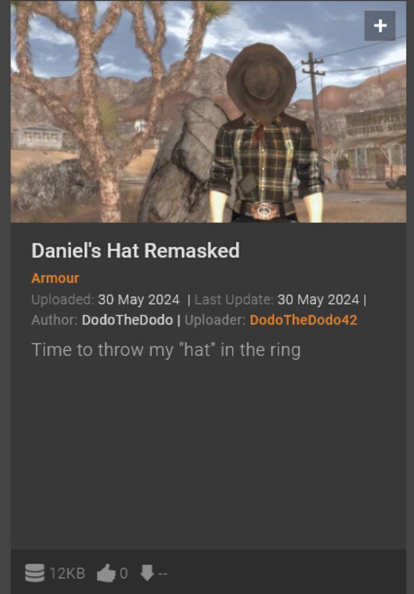 a Daniel's Hat Remasked Armour Uploaded: 30 May 2024 Last Update: 30 May 2024 Author: DodoTheDodo Uploader: Time to throw my ‘hat’ in the ring