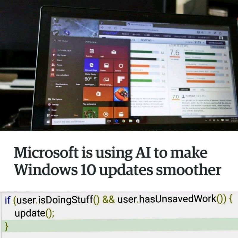 a 80 a ова Microsoft is using to make Windows 10 updates smoother if (user.isDoingStuff() user.hasUnsavedWork()) update();