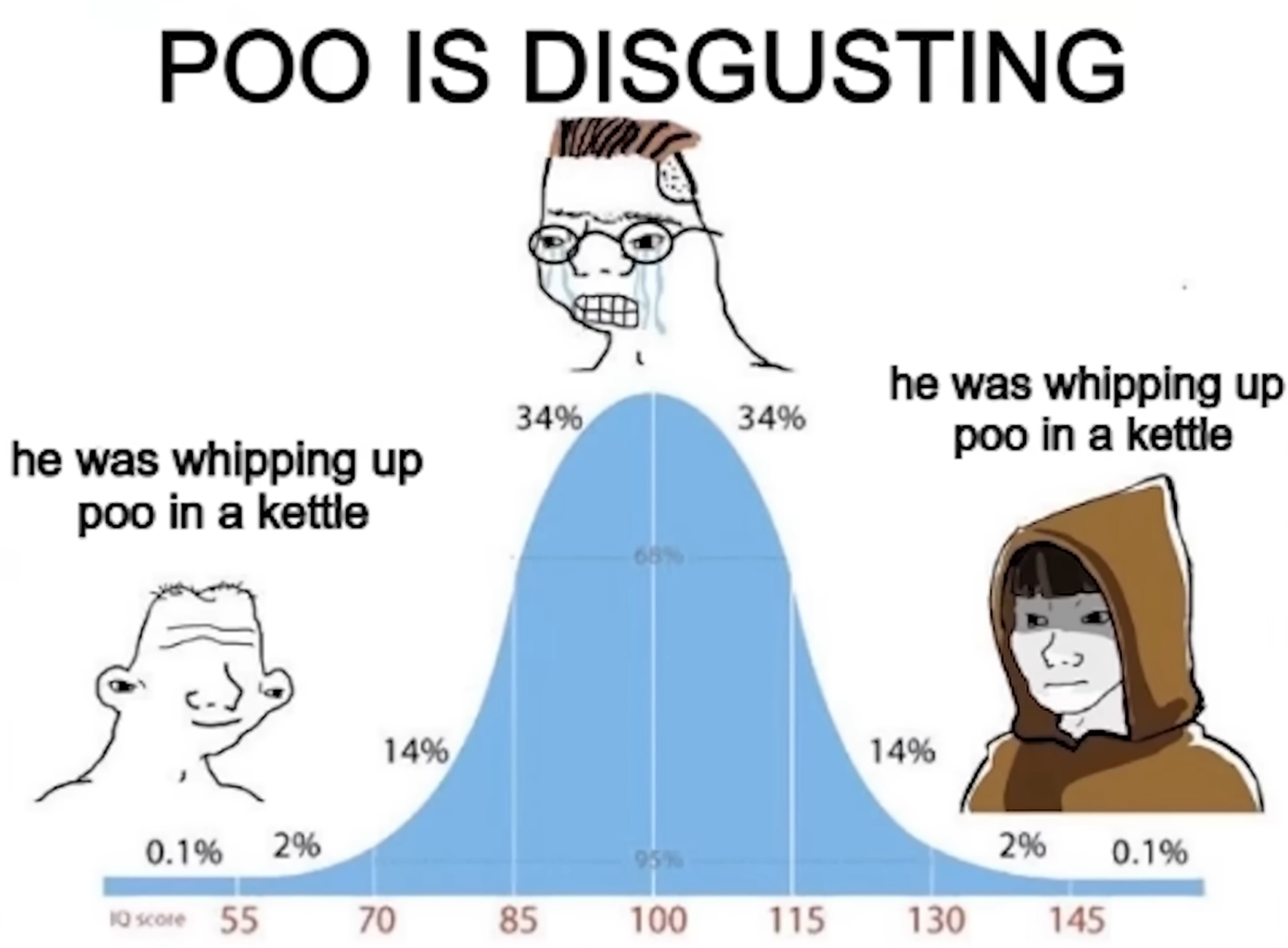 POO IS DISGUSTING 34% was whipping up he was whipping up poo in a kettle poo in a kettle 14% 14% 0.1% 2% 2% 0.1% 55 70 85 100 115 130 145