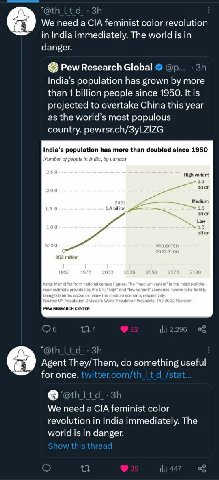Ltd We need a CIA feminist color revolution in India immediately. The world is in danger. Pew Research Global India’s population has grown more than 1 billion people since 1950. It is projected to ove