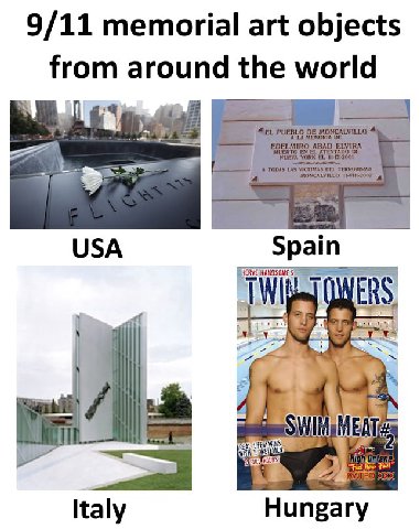 9/11 memorial art objects trom around the world USA Spain ERS, 2 i Italy Hungary