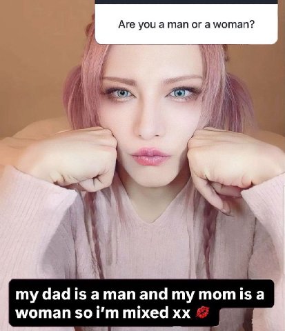 Are you a man or a woman? my dad is aman and тот 1$ a woman 50 mixed