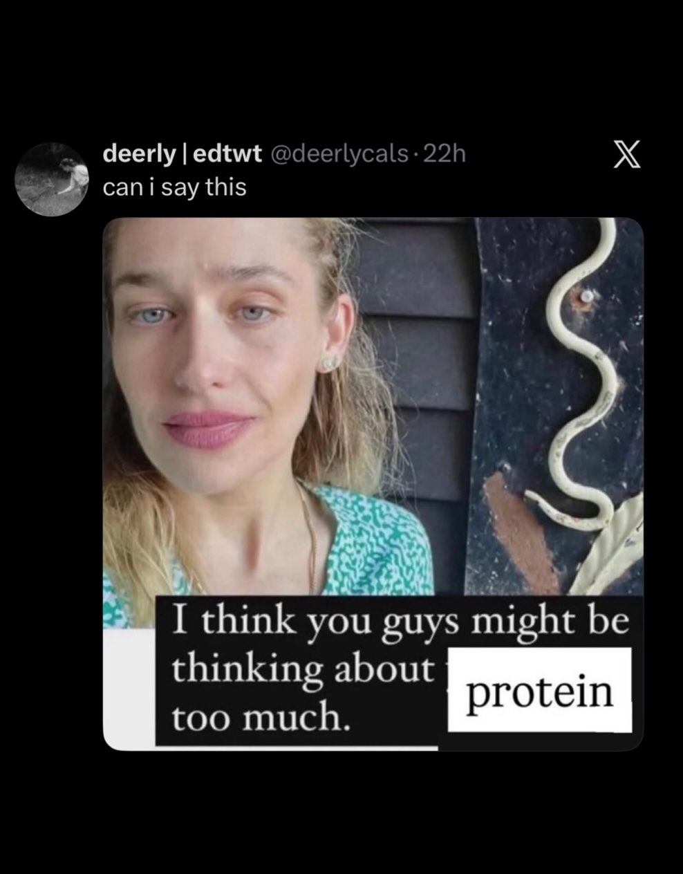 deerly edtwt @deerlycals cani say this I think you guys thinking about too much protein