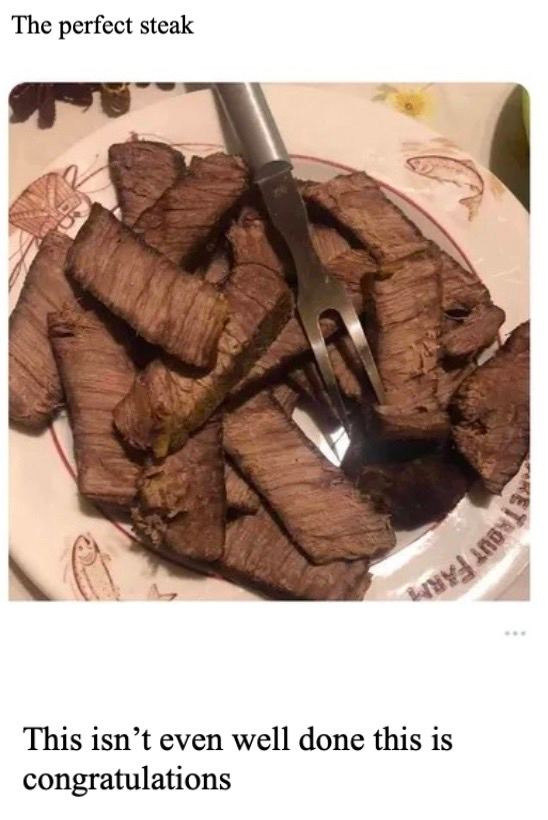 The perfect steak This isn’t even well done this is congratulations