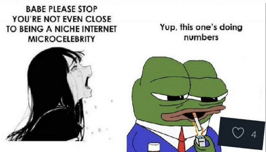 BABE PLEASE STOP YOU'RE NOT EVEN CLOSE TO BEING A NICHE INTERNET Yup, this one’s doing MICROCELEBRITY numbers