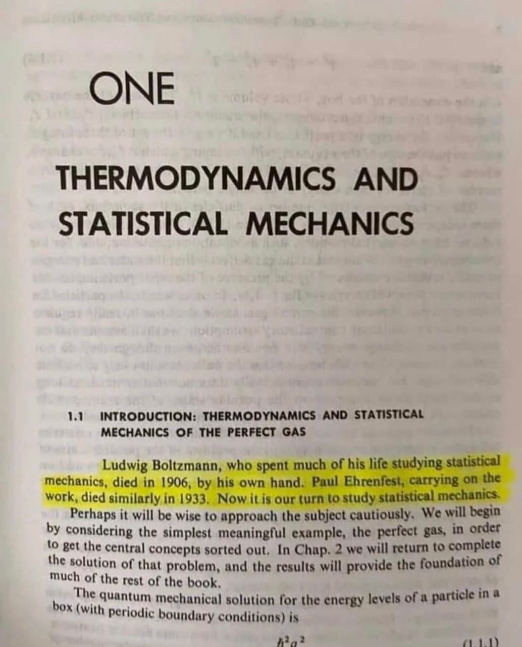 ОМЕ THERMODYNAMICS AND STATISTICAL MECHANICS 1.1 INTRODUCTION: THERMODYNAMICS AND STATISTICAL MECHANICS OF THE PERFECT GAS Ludwig Boltzmann, who spent much of his life studying statistical mechanics, 