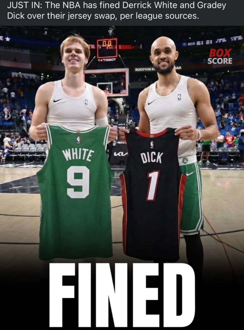 JUST IN: The NBA has fined Derrick White and Gradey Dick over their jersey swap, per league sources. 8 ore A $СОВЕ “4 ite WHITE УСК FINED