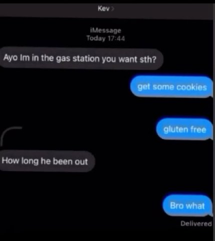 Кеу iMessage Today 17:44 Ayo in the gas station you want sth? How long he been out Delivered