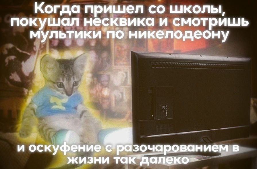 Когда пришел школы, покушал несквика и смотришь мультики NO никелодеону и оскуфение в жизни так”далеко--
