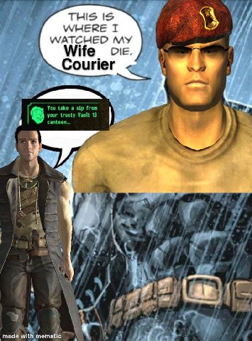 THIS IS WHERE I WATCHED MY Wife Courier You take a sip from your trusty Vault 13 canteen... НА #7 (4 if mad@ wit i