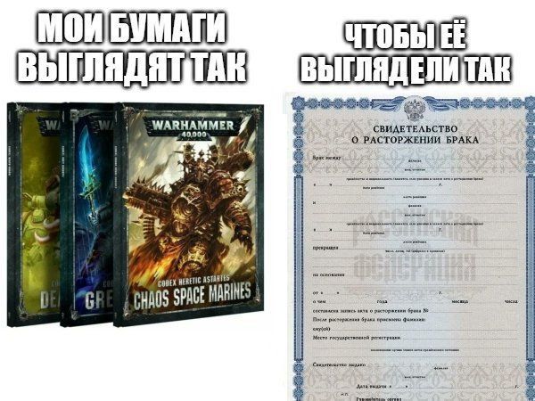 WARHAMMER СВИДЕТЕЛЬСТВО О РАСТОРЖЕНИИ БРАКА у 7 CHADS SPAGE Gave