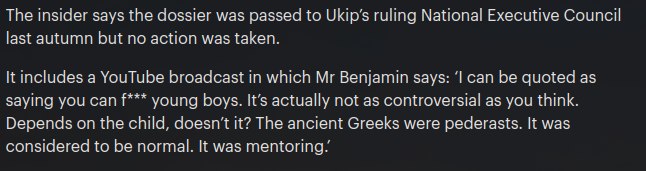 The insider says the dossier was passed to Ukip’s ruling National Executive Council last autumn but no action was taken. К includes a YouTube broadcast in which Benjamin says: ‘I can be quoted as sayi