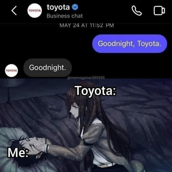 toyota Business chat О MAY 24 А! 11:52 Goodnight. Toyota: