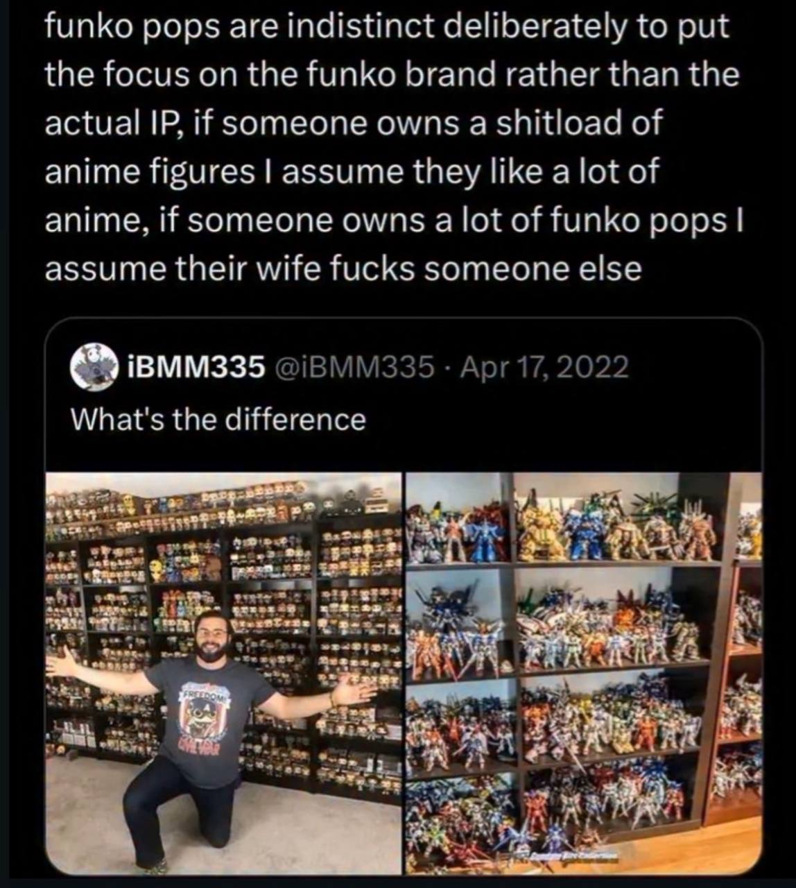 funko pops are indistinct deliberately to put the focus on the funko brand rather than the actual if someone owns a shitload of anime figures assume they like a lot of anime, if someone owns a lot of 