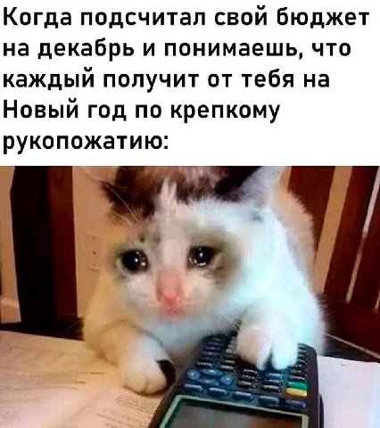 Когда подсчитал свой бюджет на декабрь и понимаешь, что каждый получит от тебя на Новый год по крепкому рукопожатию: 4
