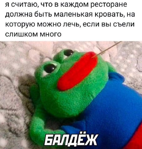 я считаю, что в каждом ресторане должна быть маленькая кровать, на которую можно лечь, если вы съели СЛИШКОМ МНОГО БАЛДЕЖ