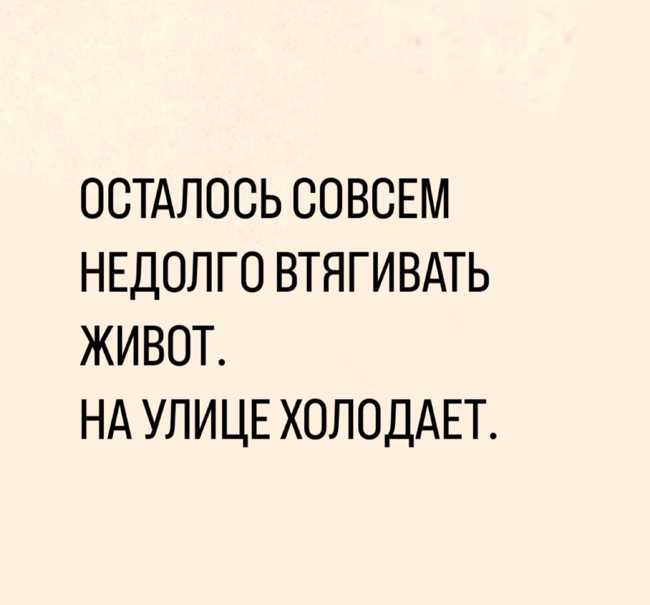 ОСТАЛОСЬ СОВСЕМ НЕДОЛГО ВТЯГИВАТЬ ЖИВОТ. НА УЛИЦЕ ХОЛОДАЕТ.