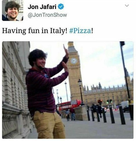 Jon Jafari @JonTronShow Having fun in Italy! #Pizza!