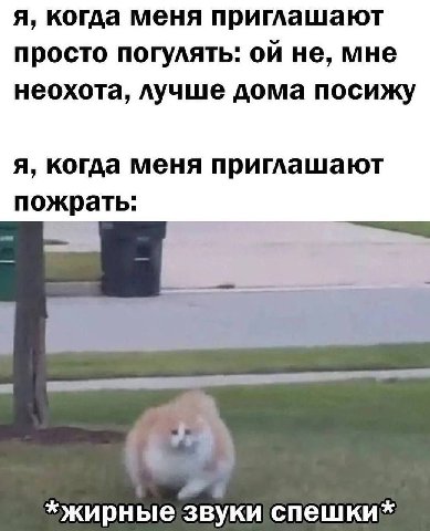 я, когда меня приглашают просто погулять: не, мне неохота, лучше дома посижу я, когда меня приглашают пожрать: