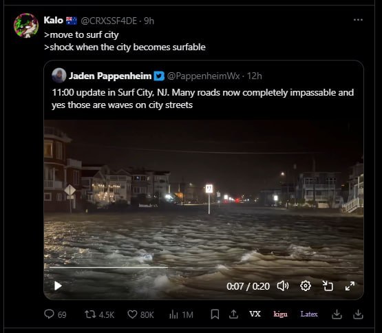 move to surf city >shock when the city becomes surfable Jaden Pappenheim 11:00 update in Surf City, Many roads now completely impassable and yes those are waves on city streets в. у 007/020)