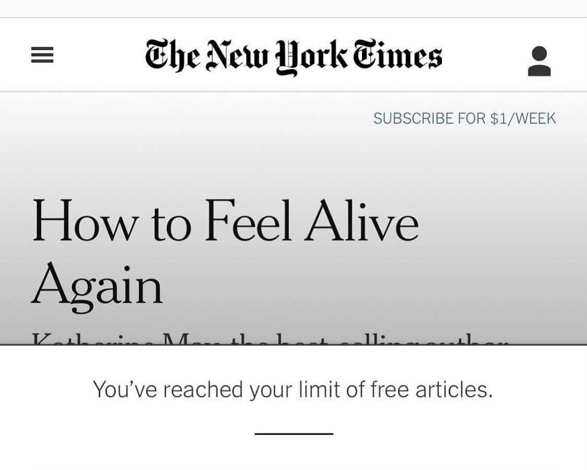 Ehe New SUBSCRIBE FOR $1/WEEK How to Feel Alive Again и: 1 reached your limit of free articles.