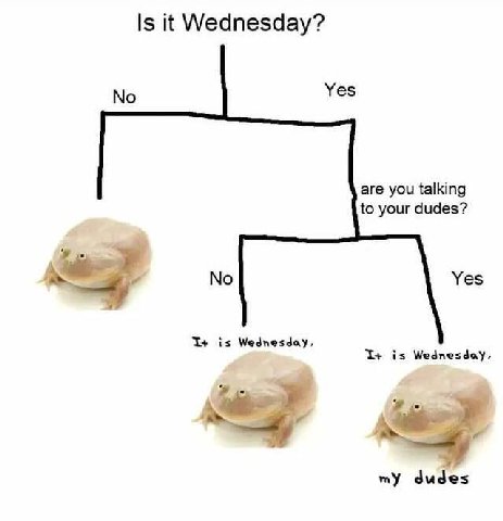 Is it Wednesday? No Yes are you talking to your dudes? No Yes I+ is Wednesday. is Wednesday, my dudes