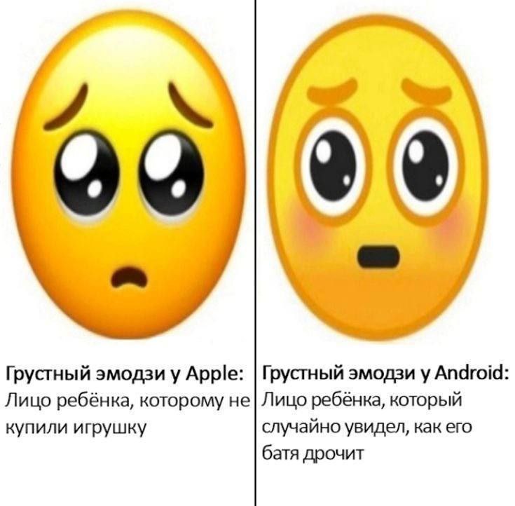 Грустный эмодзи у Apple: Грустный эмодзи у Android Лицо ребёнка, которому не Лицо ребёнка, который купили игрушку случайно увидел, как его батя дрочит