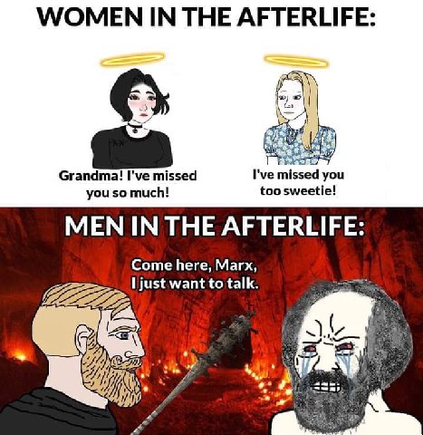 WOMEN IN THE AFTERLIFE: я Grandma! I've missed I've missed you you so much! too sweetie! MEN IN THE AFTERLIFE: Come here, Marx, just want to talk.
