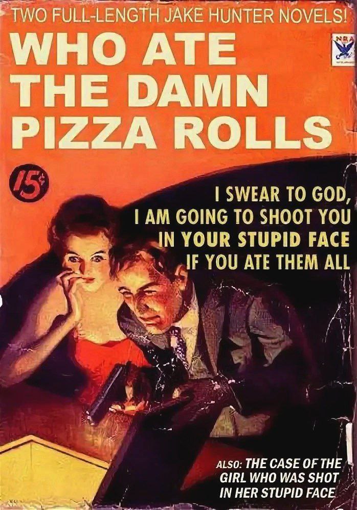 TWO FULL-LENGTH JAKE HUNTER NOVELS! WHO ATE THE DAMN PIZZA SWEAR TO Gon, GOING TO SHOOT YOU IN YOUR STUPID FACE IF YOU ATE THEM ALL THE CASE OF THE GIRL WHO WAS SHOT IN HER STUPID FACE.