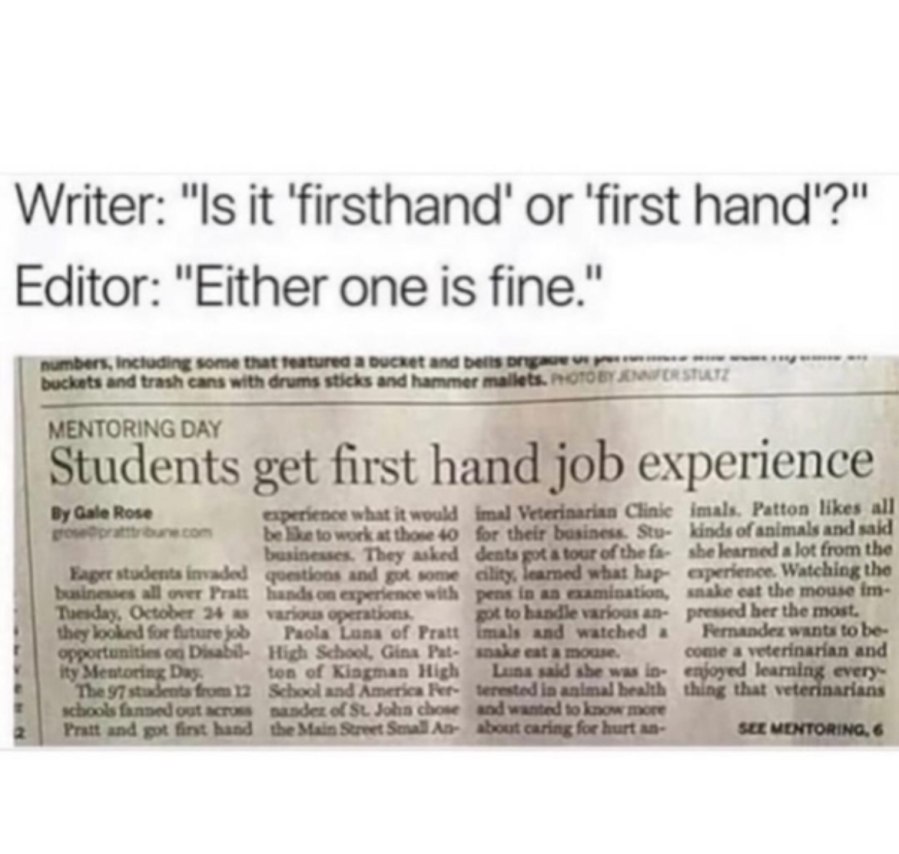 Writer: “Is it or ‘first Папа"?" Editor: "Either one is fine." and