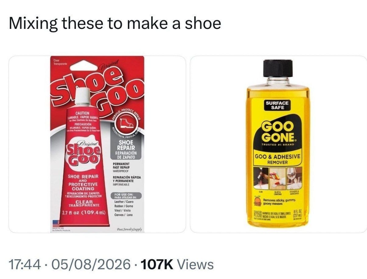 Mixing these to make a shoe CAUTION GONE REPAIR PERMANENT FAST REPAIP SHOE REPAIR REPARACION RAPIDA PROTECTIVE FOR USE ON: TRANSPARENTE Goma 5- 7 Comes Lona 17:44 05/08/2026 Views