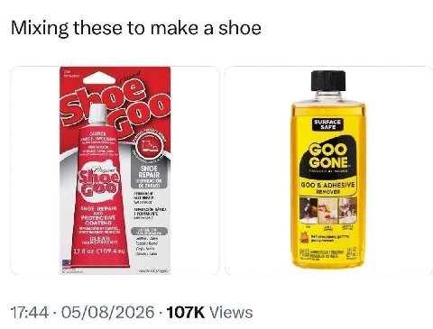 Mixing these to make a shoe CAUTION GONE REPAIR PERMANENT FAST REPAIP SHOE REPAIR REPARACION RAPIDA PROTECTIVE FOR USE ON: TRANSPARENTE Goma 5- 7 Comes Lona 17:44 05/08/2026 Views