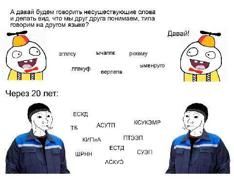 А давай будем говорить несуществующие слова и делать вид, что мы друг друга понимаем, типа говорим на другом языке? Давай! вгллсу ычаппк рккему +5 лпвкуф ымвнруго 4 я A еерпепв Через 20 лет: ЕСКД АСУТ