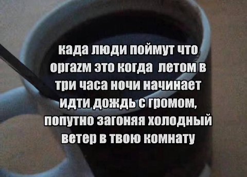 када люди поймут что орга7м это когда летом в три часа ночи начинает ИДТИ ДОЖДЬ С попутно загоняя холодный ветер в твою комнату