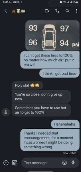 4:36 С 97 94 psi can't get these tires to 100% no matter how much air i put in wtf Holy shit You're so close, don't give up now. Sometimes you have to use hot air to get to 100% Thanks needed that enc