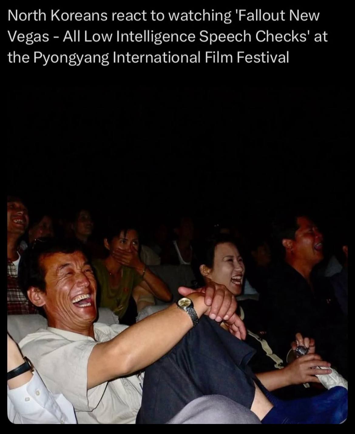North Koreans react to watching New Vegas All Low Intelligence Speech Checks' at the Pyongyang International Film Festival