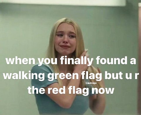 when you finally found а walking green flag butur the red flag now
