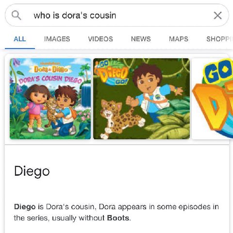 О is dora's cousin ALL IMAGES VIDEOS NEWS MAPS ЗНОРРЕ У. Diego Diego is Dora's cousin, Dora appears in some episodes in the series, usually without Boots.