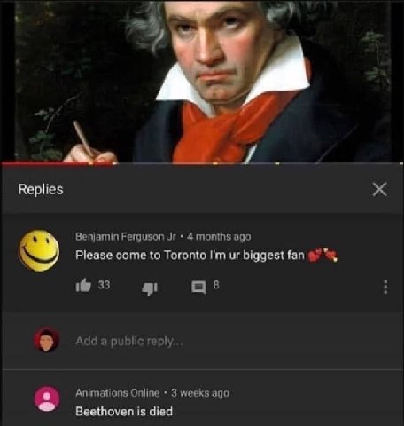 7 Replies Benjamin Ferguson 4 months ago Please come to Toronto biggest fan i@ 33 8 Add a public reply Animations Online 3 weeks ago is died