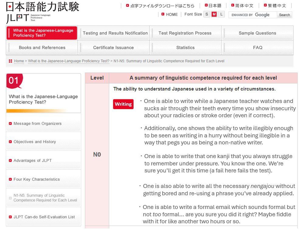0 HOME FontSize ennanceosy Google Search JLET Testing and Results Notification Test Registration Process Sample Questions Books and References Certificate Issuance Statistics FAQ Home What is the Japa
