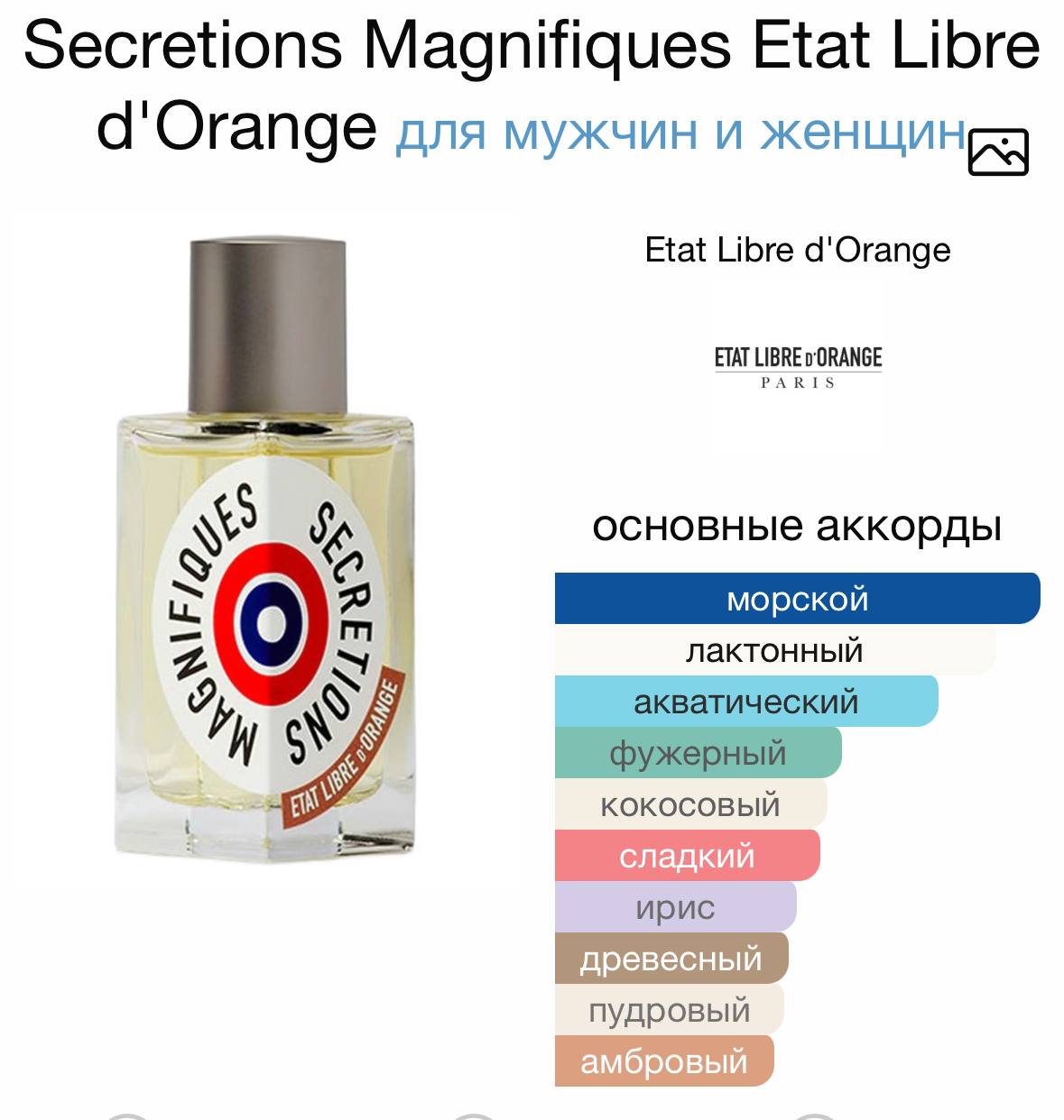 Secretions Magnifiques Etat Libre Orange для мужчин и женщин; Etat Libre d'Orange ETAT LIBRE основные аккорды лактонныи акватическии рный кокосовый сладкий ирис пудровый