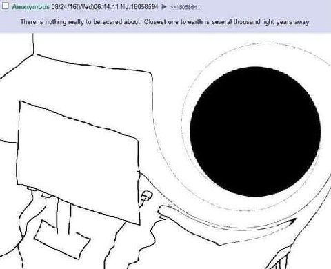 Anonymous No.18058594 There is nothing really to be scared about. Closest one to earth is several thousand light years away