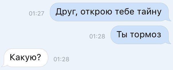 Друг, открою тебе тайну Ты тормоз Какую?
