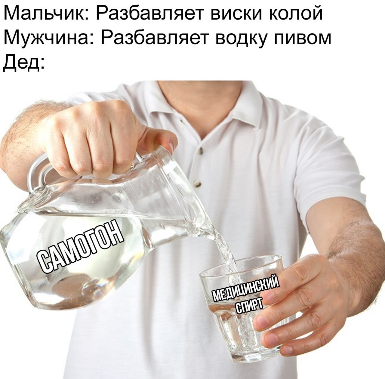 Мальчик: Разбавляет виски колой Мужчина: Разбавляет водку пивом Дед: 4 4