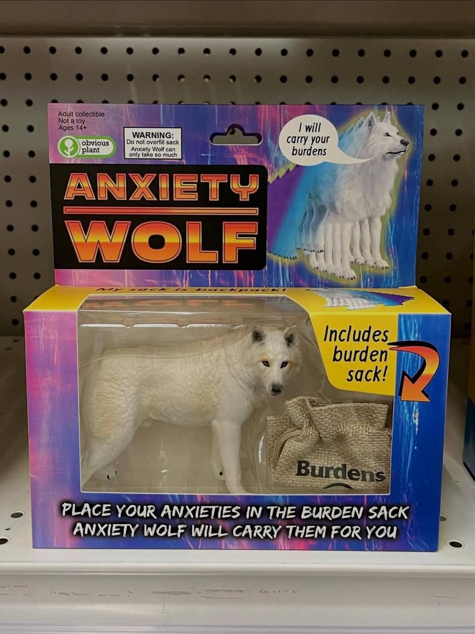 1 carry your will burdens ANXIETY WOLF Includes burden sack! PLACE YOUR ANXIETIES IN THE BURDEN SACK ANXIETY WOLF WILL CARRY, THEM FOR YOU