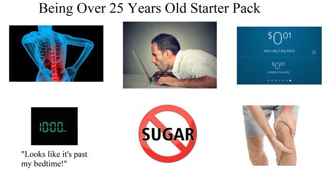 Being Over 25 Years Old Starter Pack "Looks like it's past my bedtime!"