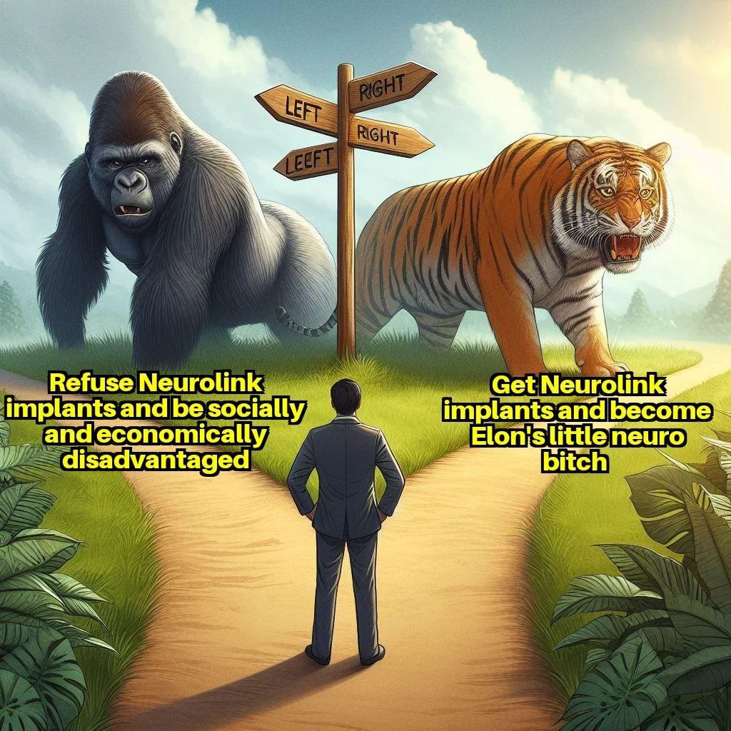 Refuse Neurolink Get Neurolink implants and be socially implants and become and economically Elonislittleneuro bitch disadvantaged