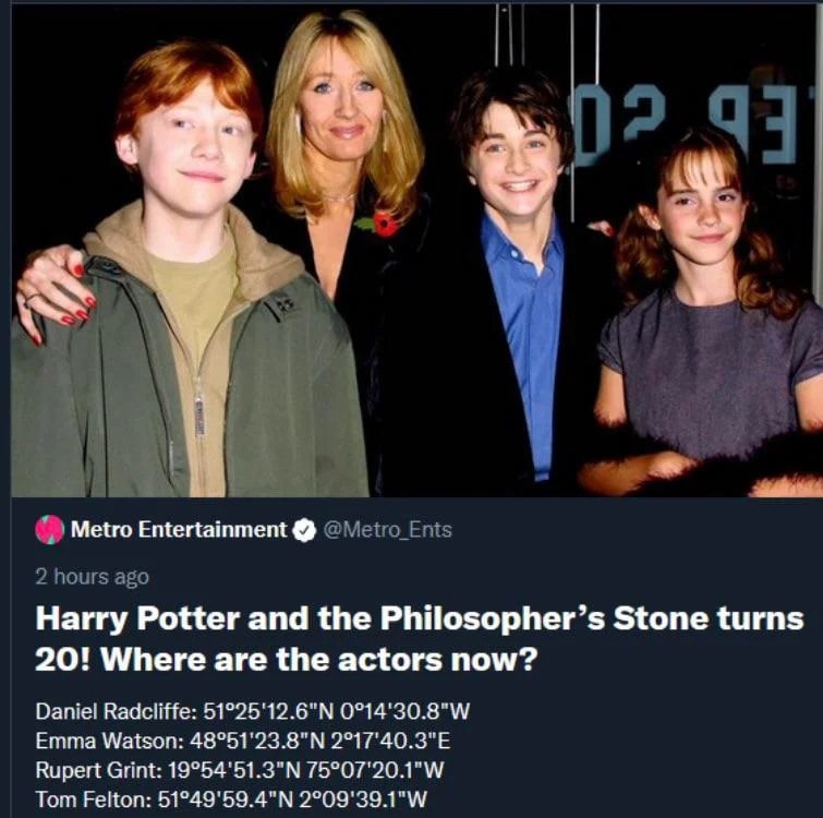 24 Metro Entertainment @Metro_Ents 2 hours ago Harry Potter and the Philosopher’s Stone turns 20! Where are the actors now? Daniel Radcliffe: Emma Watson: Rupert Grint: Tom Felton: