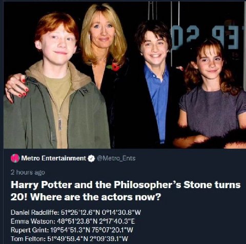 24 Metro Entertainment @Metro_Ents 2 hours ago Harry Potter and the Philosopher’s Stone turns 20! Where are the actors now? Daniel Radcliffe: Emma Watson: Rupert Grint: Tom Felton: